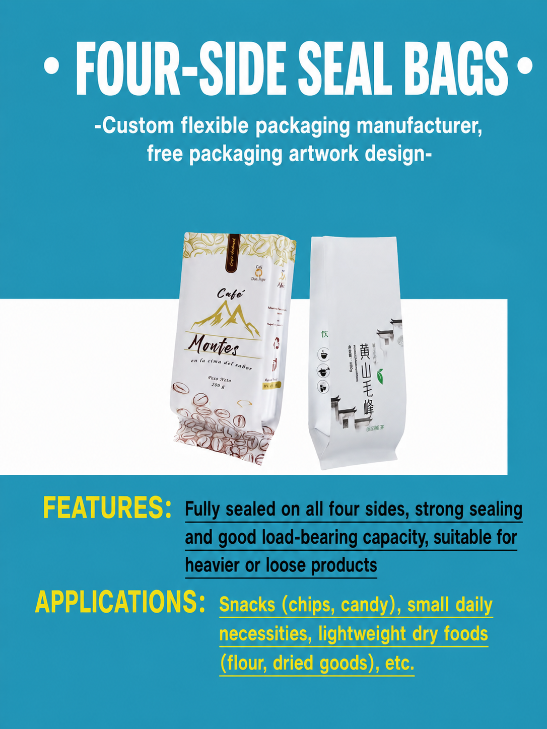 Four-Side Seal Bags for Snacks, Candy & Dry Foods