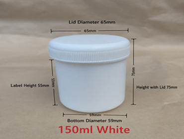 150ml White Plastic Jar with Screw Lid